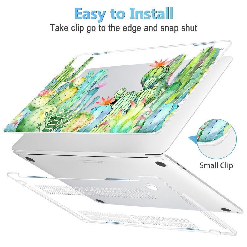 Mektron for MacBook Pro 13 inch Case 2022 2020 Release A2338 M2 M1 A2289 A2251, Printing Plastic Hard Shell Cover with Keyboard Skin for New MacBook Pro 13.3-inch Touch Bar,Watercolor Cactus - Image 3
